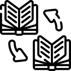 ikona 2 książek ze strzałkami do porównania ich.