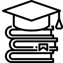 Ikona czapki studenta na stosie książek.